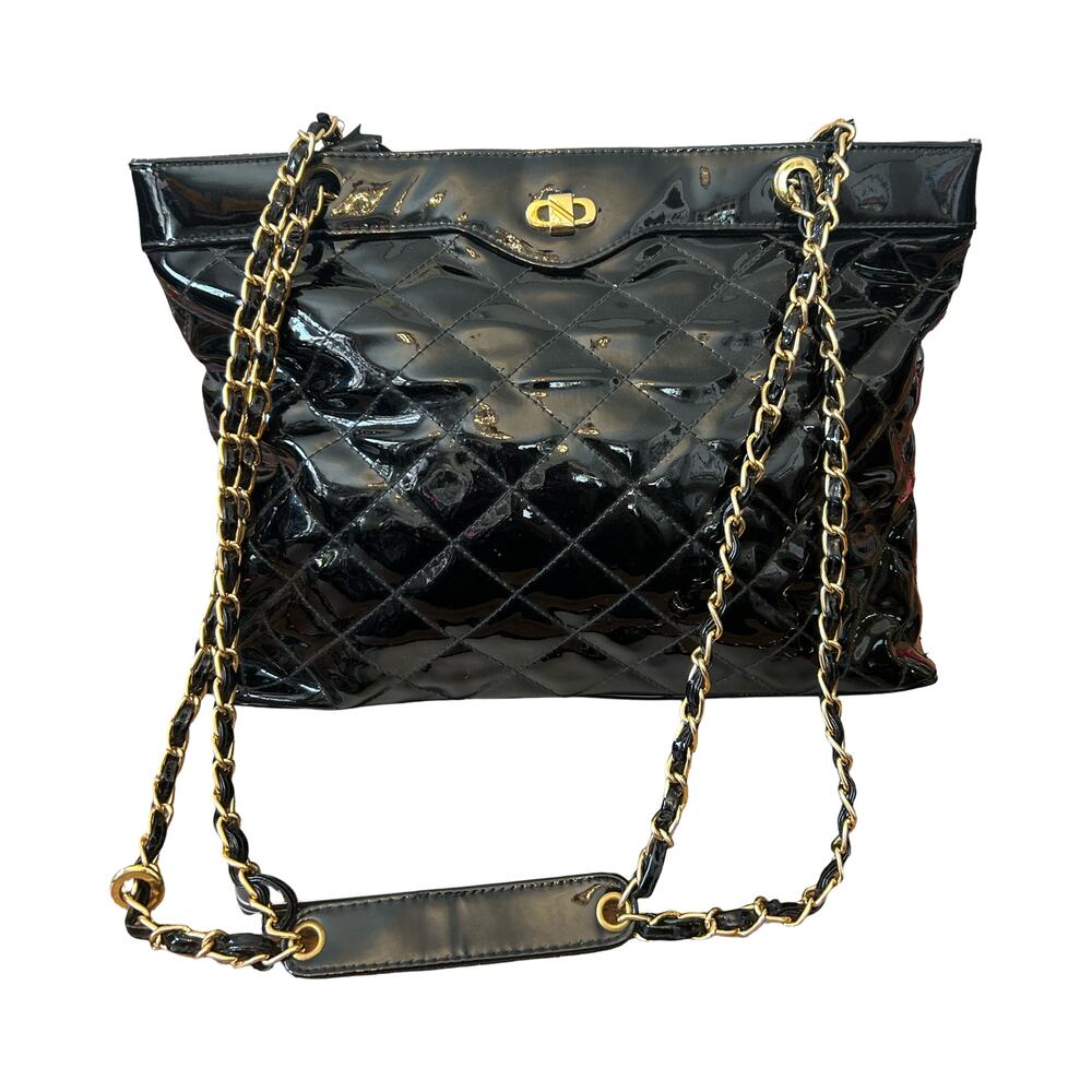 Vintage 80s/90s Magid Quilted Patent Shoulder Bag — 15 x 5 x 10"